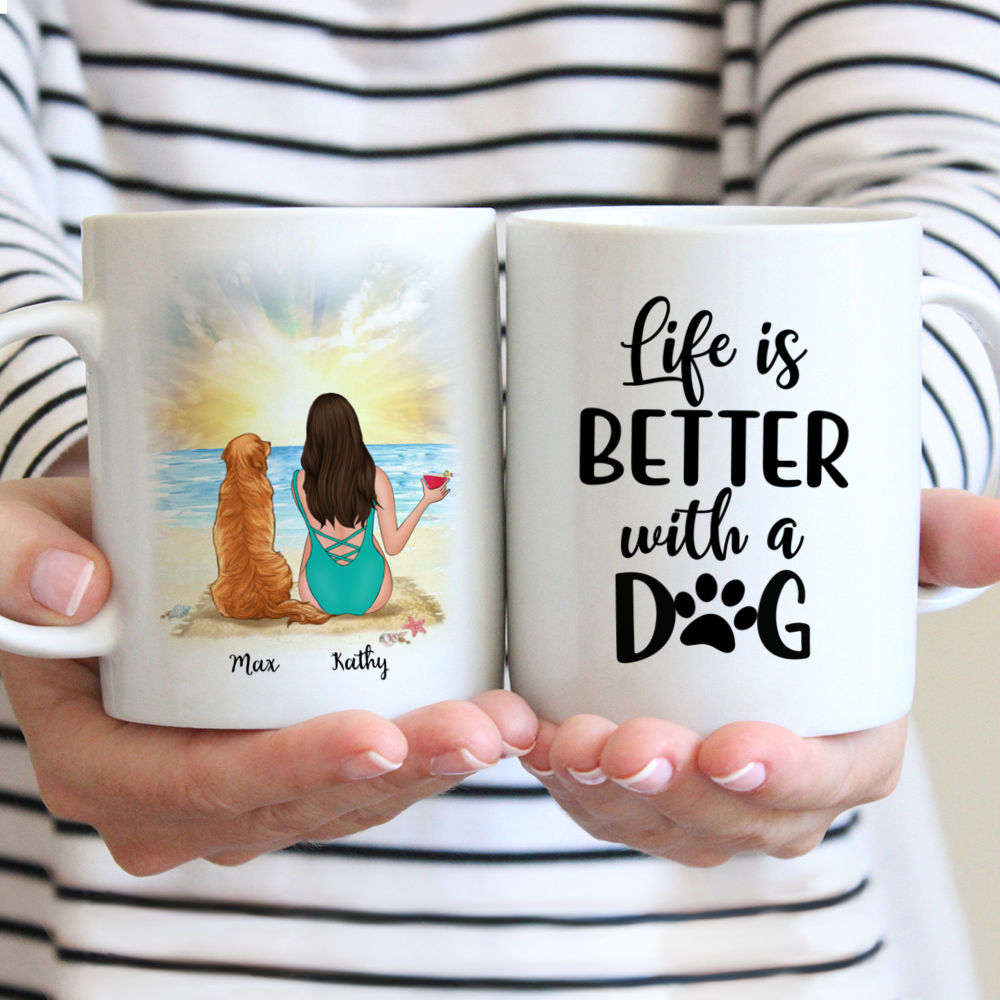 Beach Girl And Her Dog - Life Is Better With A Dog - Personalized Mug