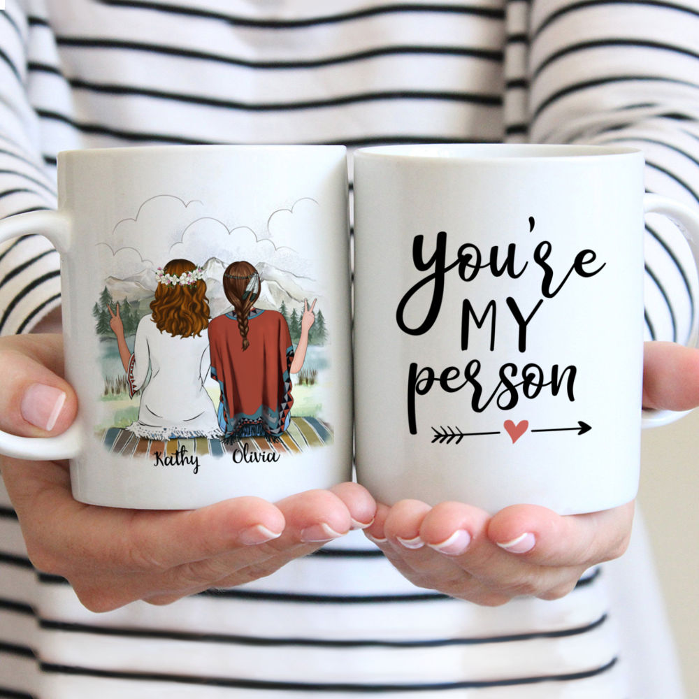 Boho Hippie Bohemian Two Girls - You Are My Person - Personalized Mug