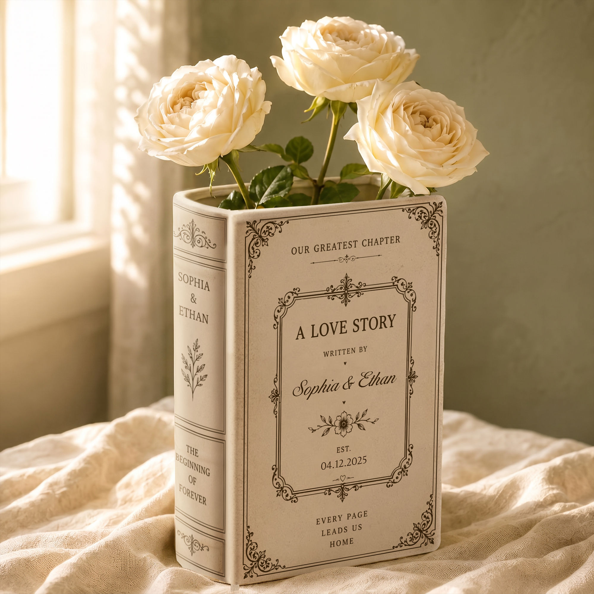 Custom Ceramic Book Vase - Wedding Gift for Couple, Bridal Shower Gift, Engagement, Wedding Gift, Bridesmaid Gift - Personalized Photo Ceramic Book Vase