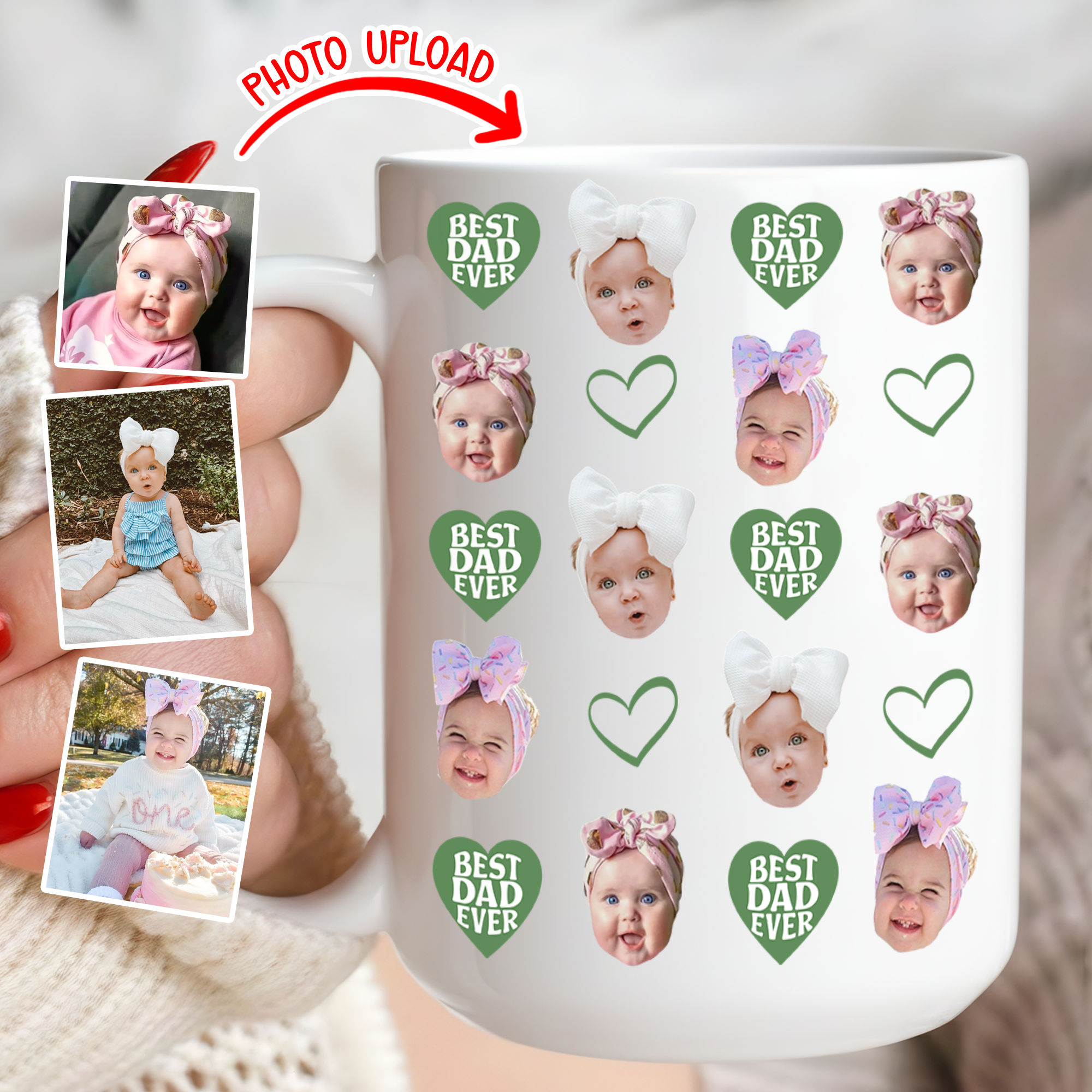 Custom Face Mug - Best Dad Ever - Up to 10 Photo, Gift for Grandma, Dad, Grandpa, Mom, Aunt..., Special Gift for Birthday, Mother's Day, Father's Day, Baby Photo, Your Dogs Face, New Grandparents Mug - Trendy 2026 - Personalized Photo Printfull Mug