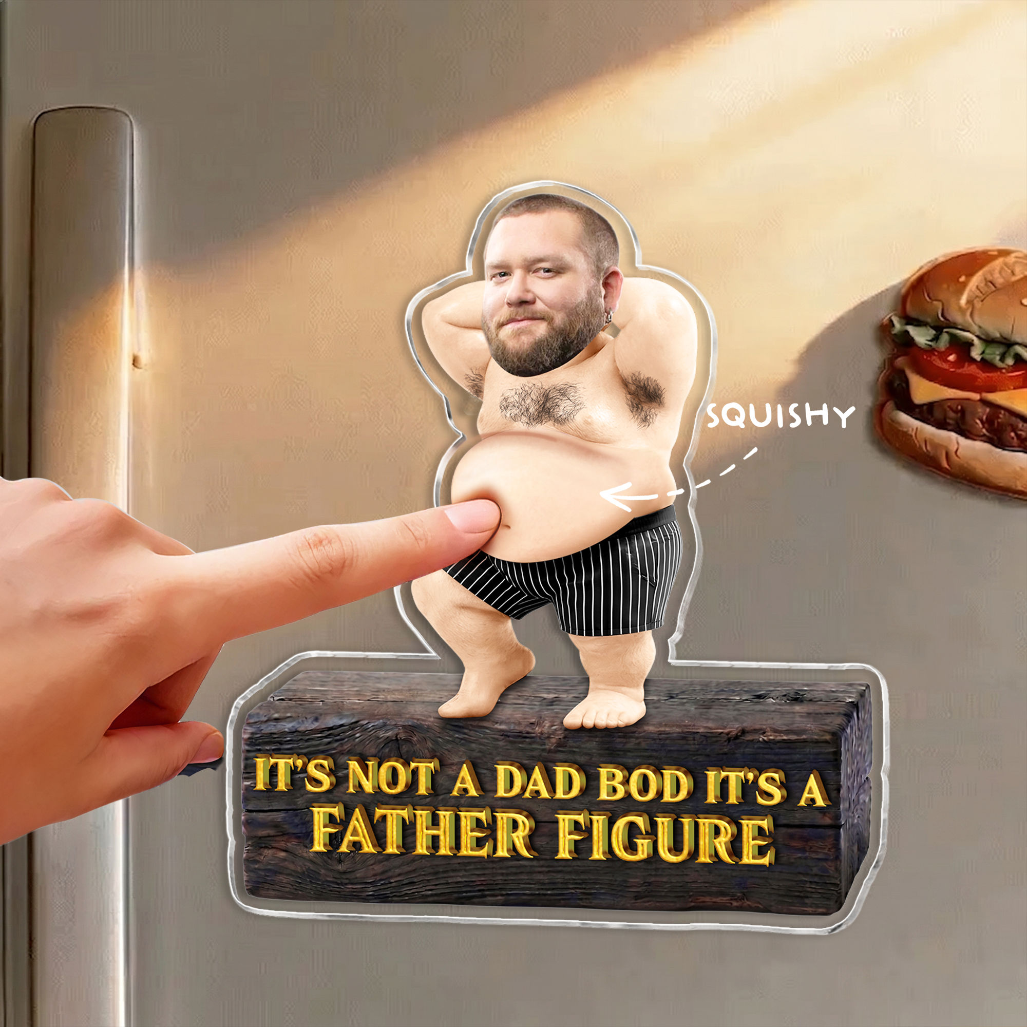 Custom Face Squishy Belly - It's Not A Dad Bod It's A Father Figure - Acrylic Fridge Magnet with Squishy Belly - Funny Gift for Dad, Husband, Grandpa, Boyfriend... - Personalized Photo Squishy Magnet