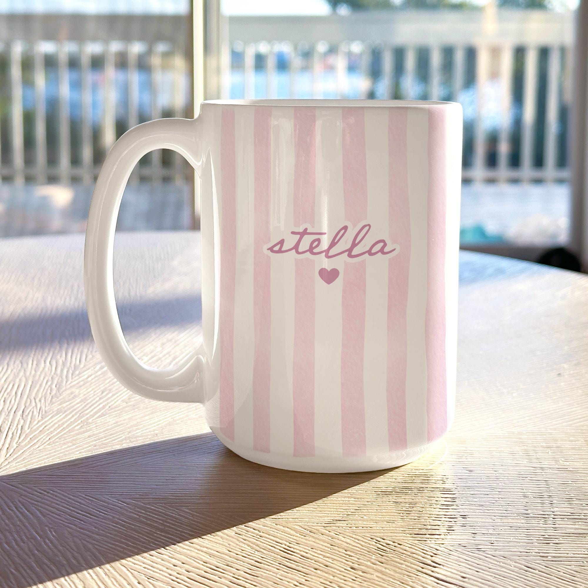 Custom Name Striped Coffeee Mug - Personalized Gift For Her Birthday, Custom Name Cup, Mothers Day Gift, New Mom, Grandma, Aunt Gifts - Personalized Printfull Mug