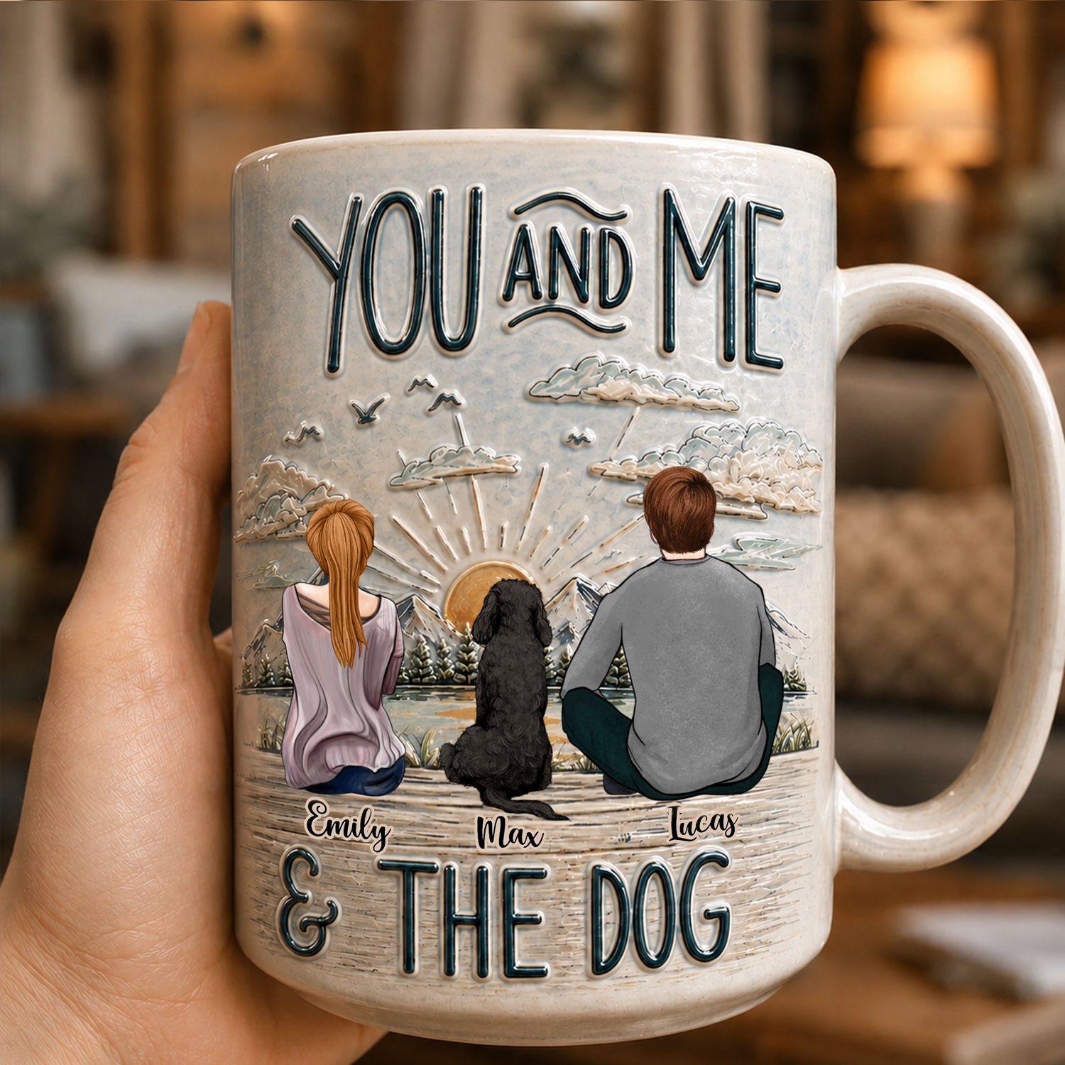 Dog Lovers - You And Me & The Dog - Full-coverage flat print featuring a faux 3D look - Couple Gifts, Couple Mug, His and Hers Mugs, Gift for BoyFriends, Husband, Partner - Personalized Printfull Mug
