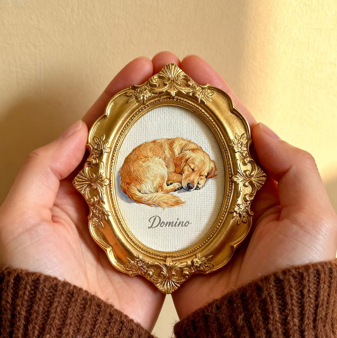 Custom Hand-Painted Pet Memorial Portrait - Dog or Cat Remembrance Gift, Pet Loss Keepsake with Ornate Mini Frame, Pet Memorial - Personalized Photo Portrait with Frame
