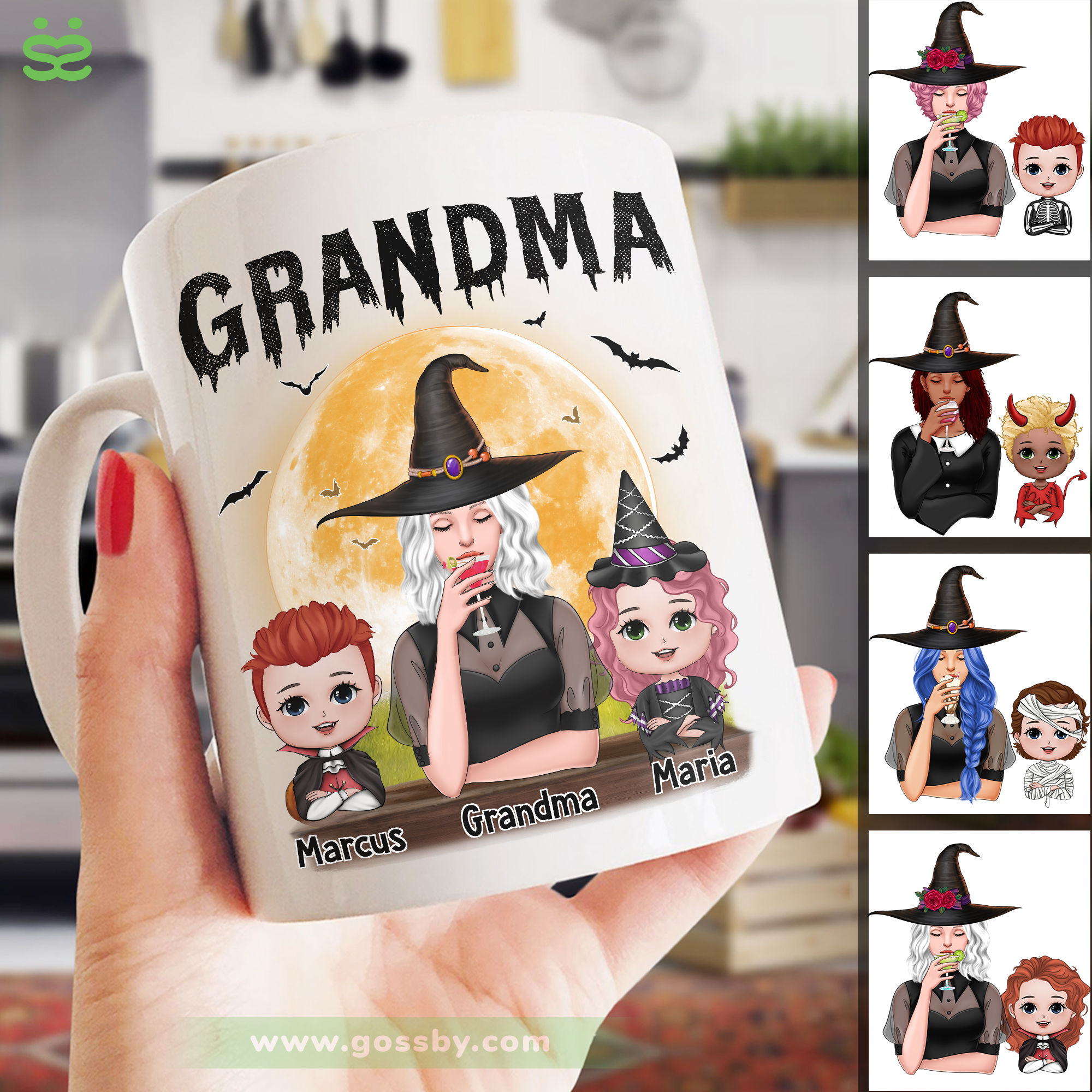 Grandma & Grandkids - Grandma Mom Witch With GrandKids Halloween - Up to 4 - Personalized Mug
