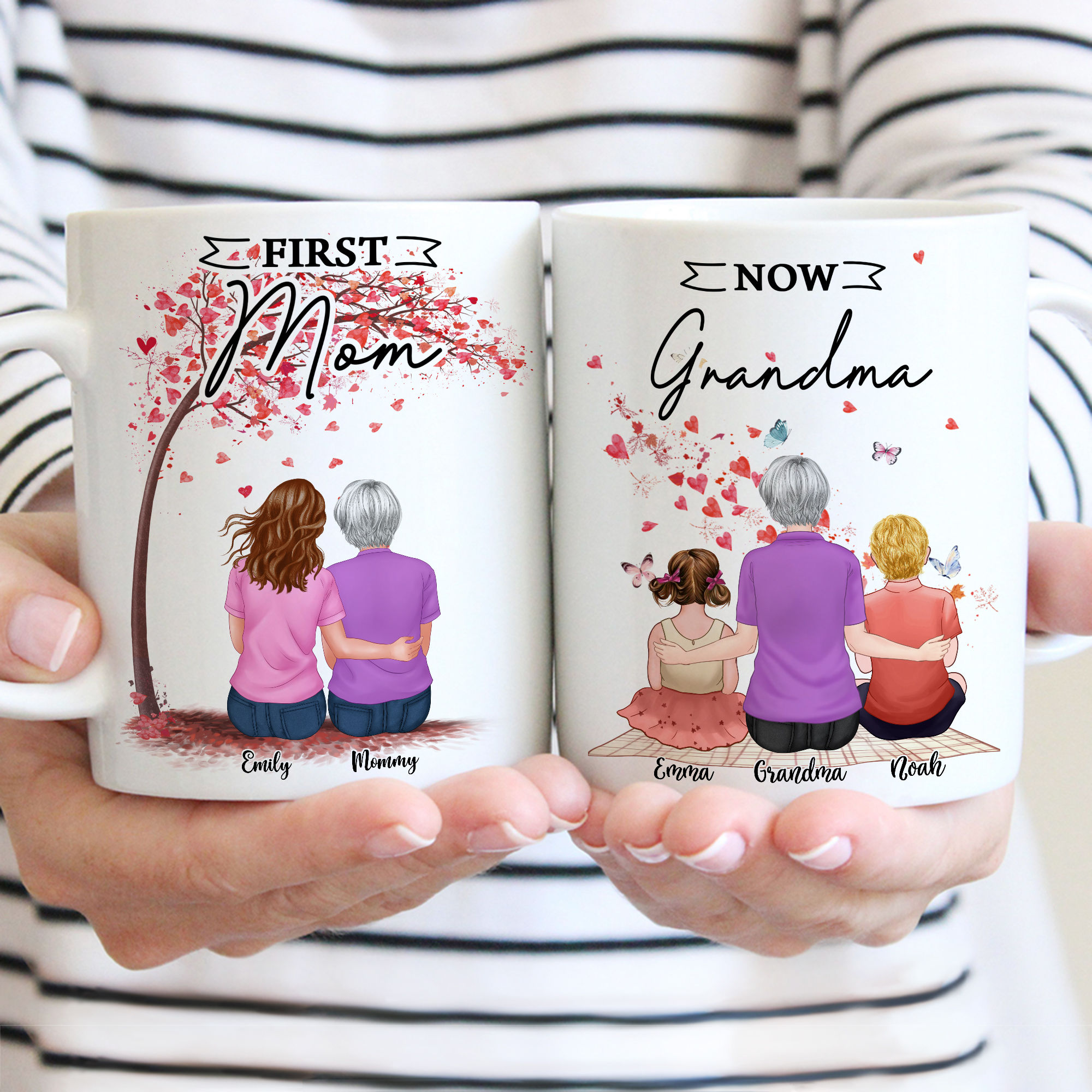 Grandma, Mom and Kids - First Mom, Now Grandma - Up To 4 children, 6 kids, gift for her, gift for mother, birthday gift, Mother's Day 2025 - Personalized Mug