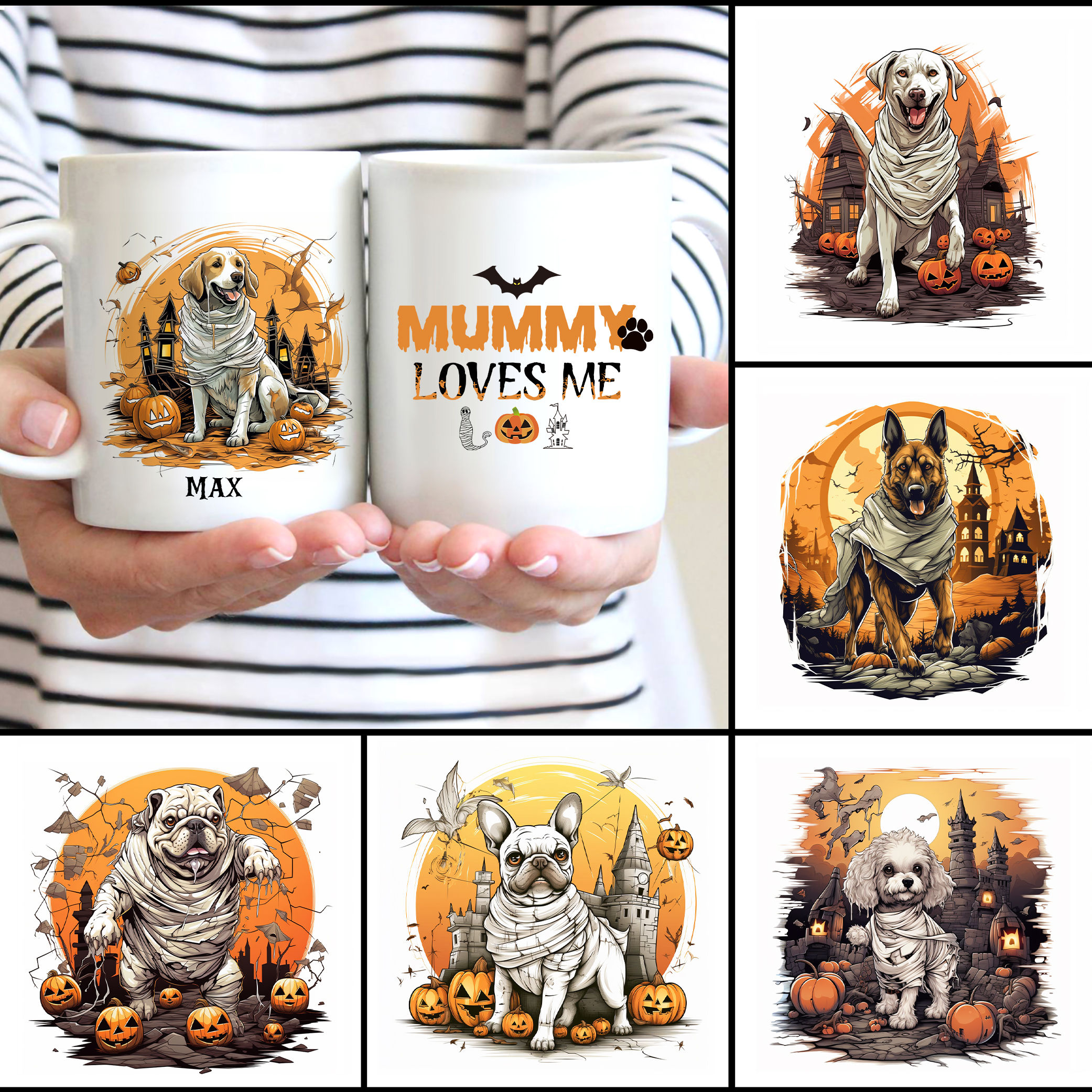 Halloween Dog Mug - Mummy Loves Me - Running Mummy Dog at Halloween Castle