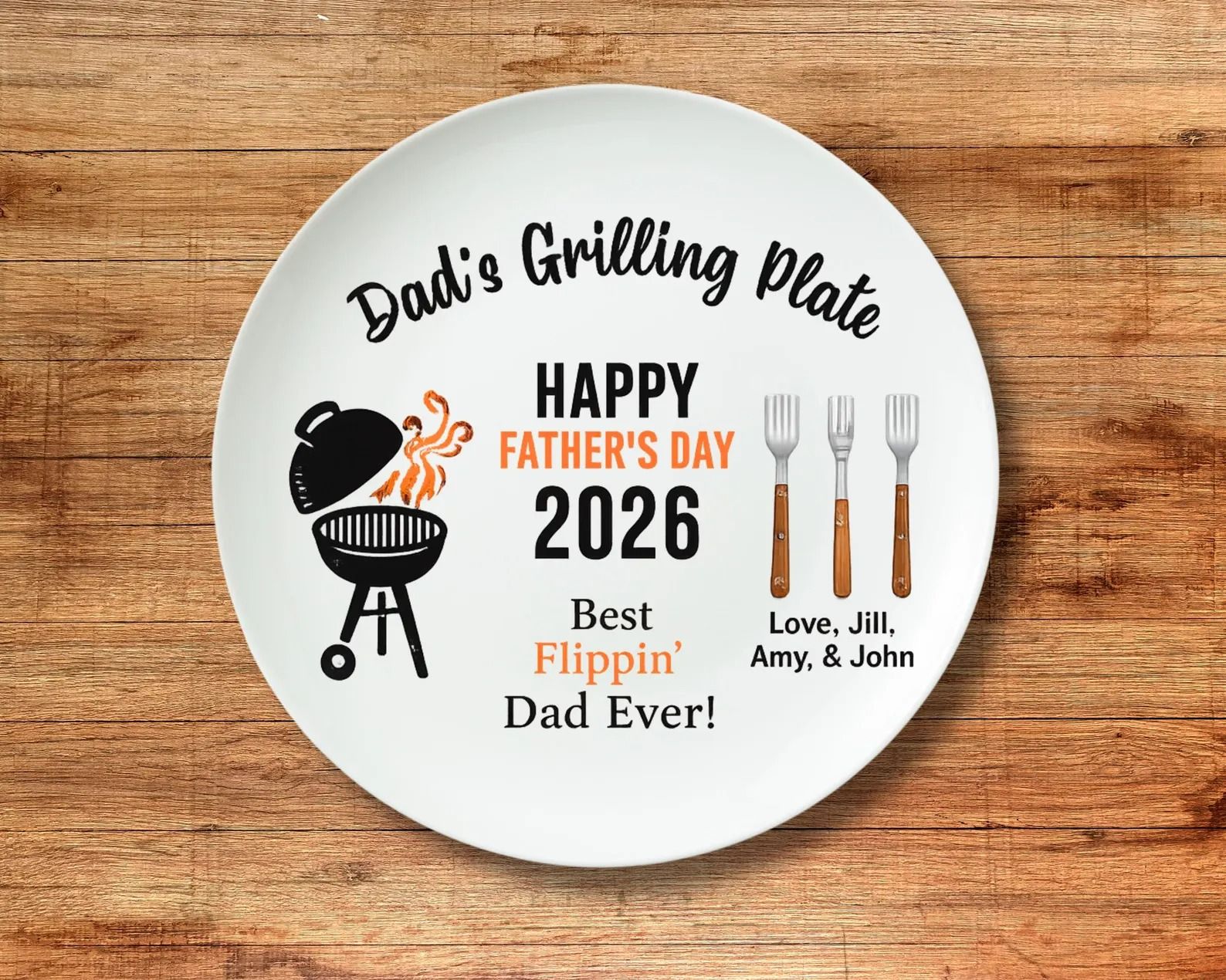 Personalized Dad Grilling Plate - Custom BBQ Platter, Fathers Day Gift, Grill Plate Gift From Kids, Papa Gift, Daddy 2026, Grandpa Plate - Personalized Polymer Plate