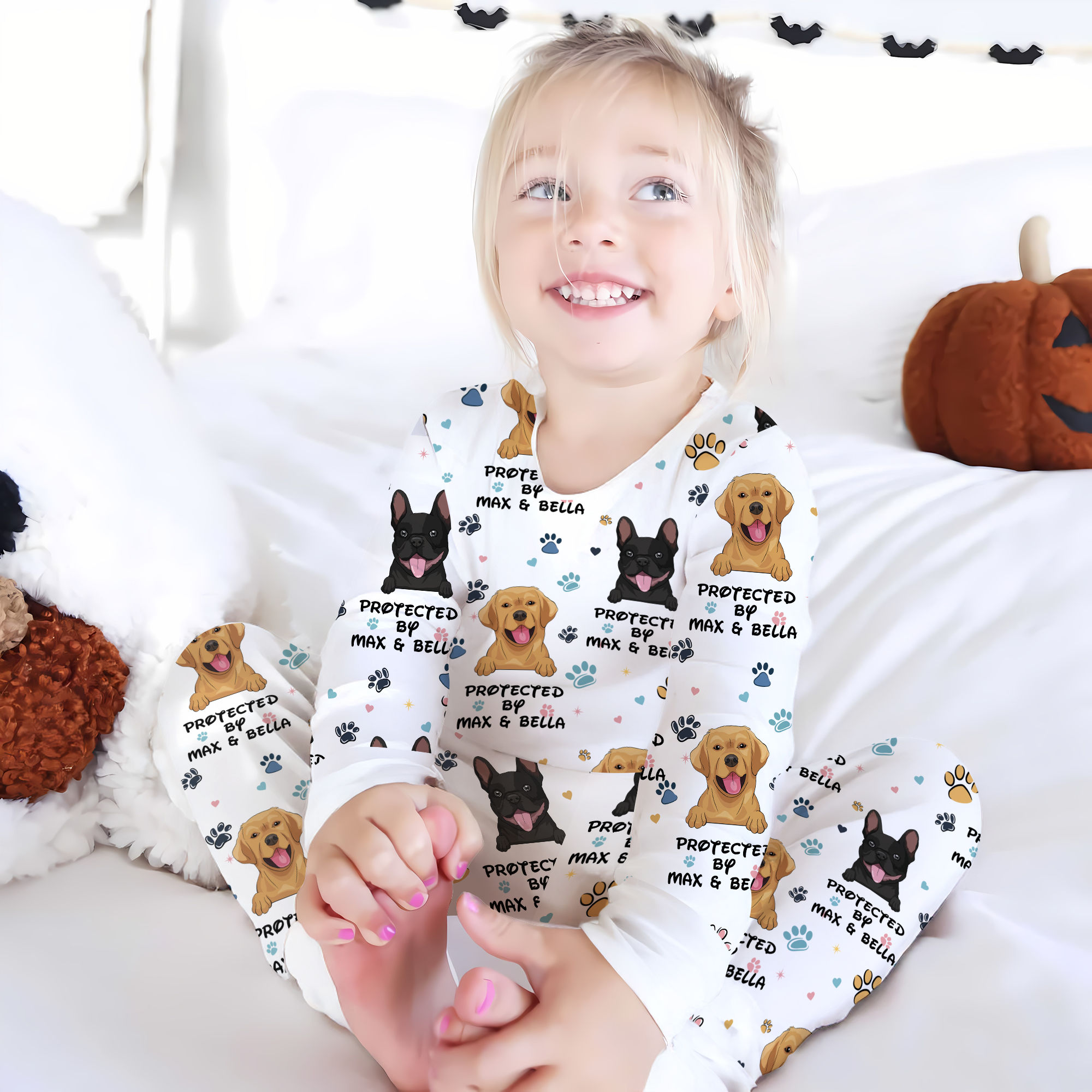 Dog Lover - Personalized Dog Pajama Set For Kid, Halloween Pajama For Kid, Protected by Dog Pattern, All Over Print Pajama Set, Personalized Pajama For Kids - Personalized Pajama Set-Kid-Long
