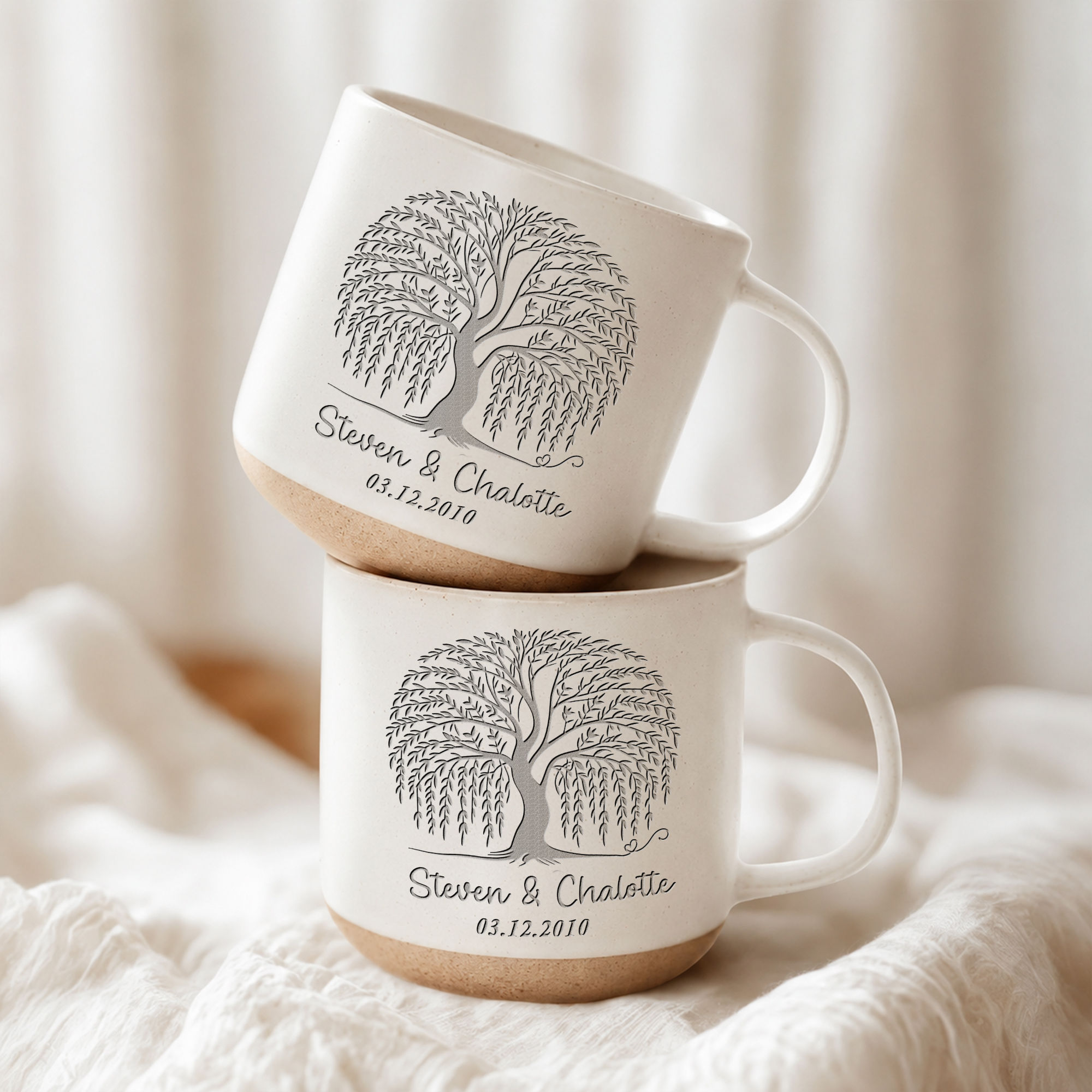 Personalized Engraved Pottery Mug For Couple - Custom Carved Initials In A Heart Tree Mug, Anniversary Gift, Engagement Gifts, Newlywed Gift - Personalized Pottery Mug