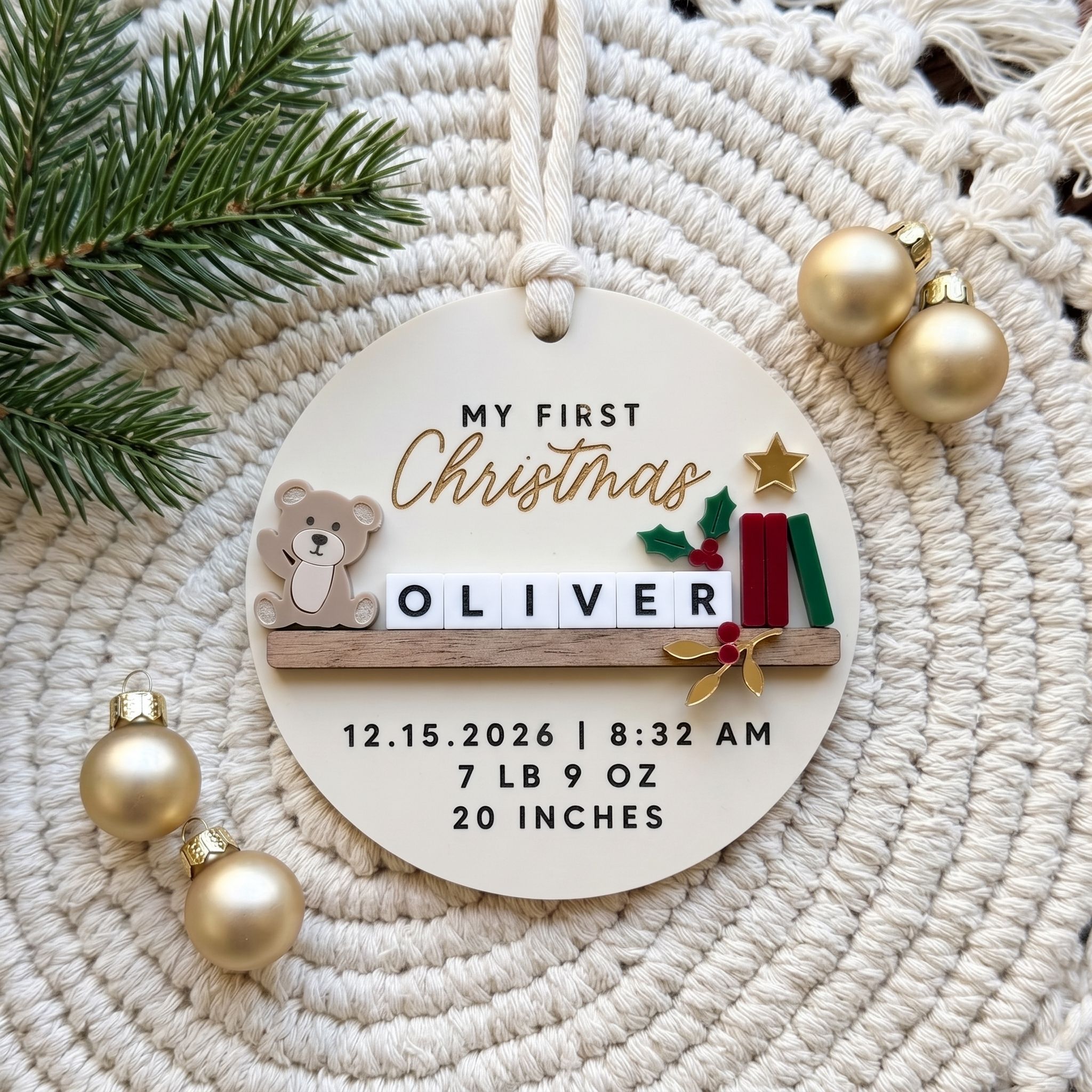 Personalized First Christmas Baby Ornament | Custom Name & Date