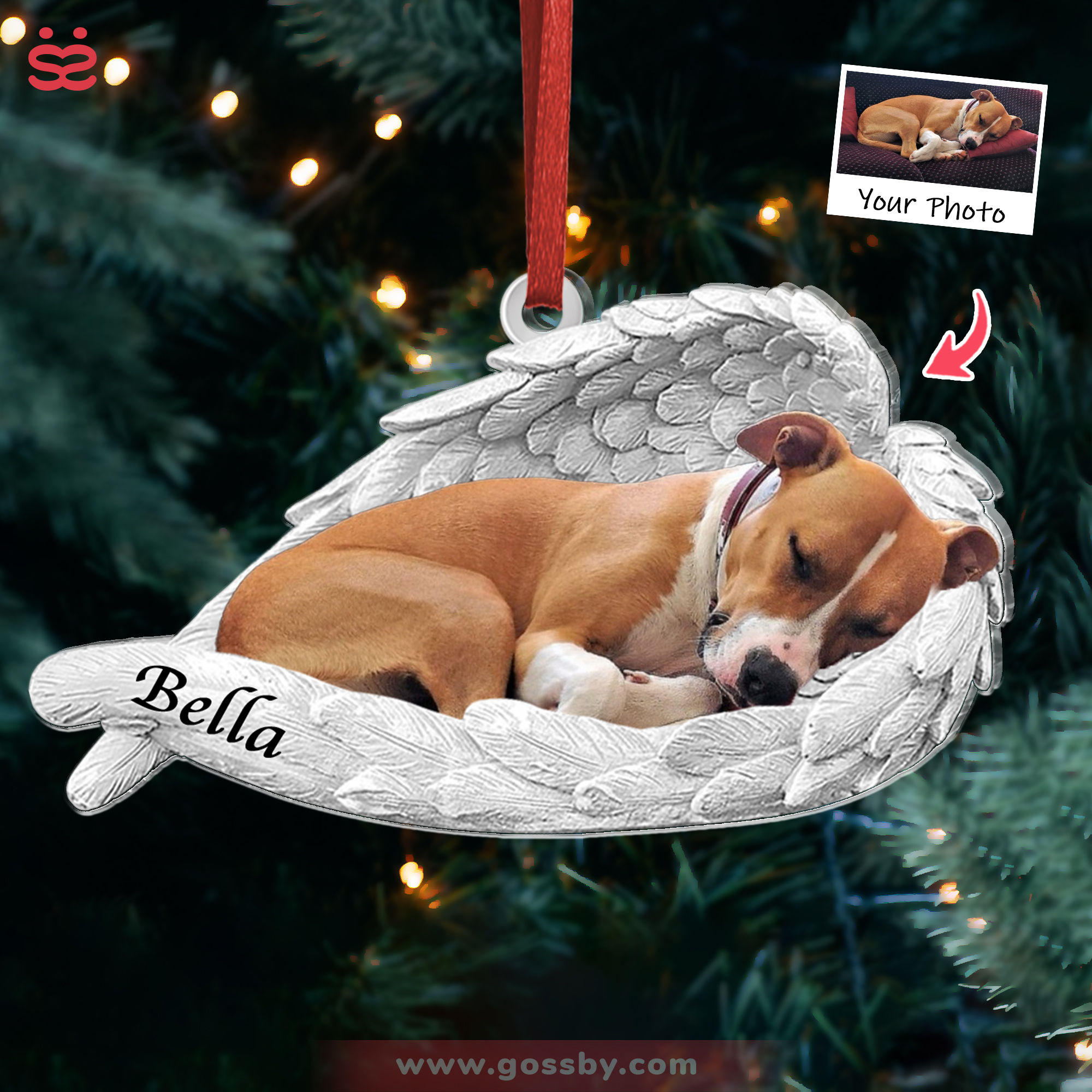 Dog Acrylic Ornament - Dog Lovers - Sleeping Pet Within Angel Wings - Customized Your Photo Ornament, Custom Photo Gifts, Christmas Gifts - Personalized Photo Ornament