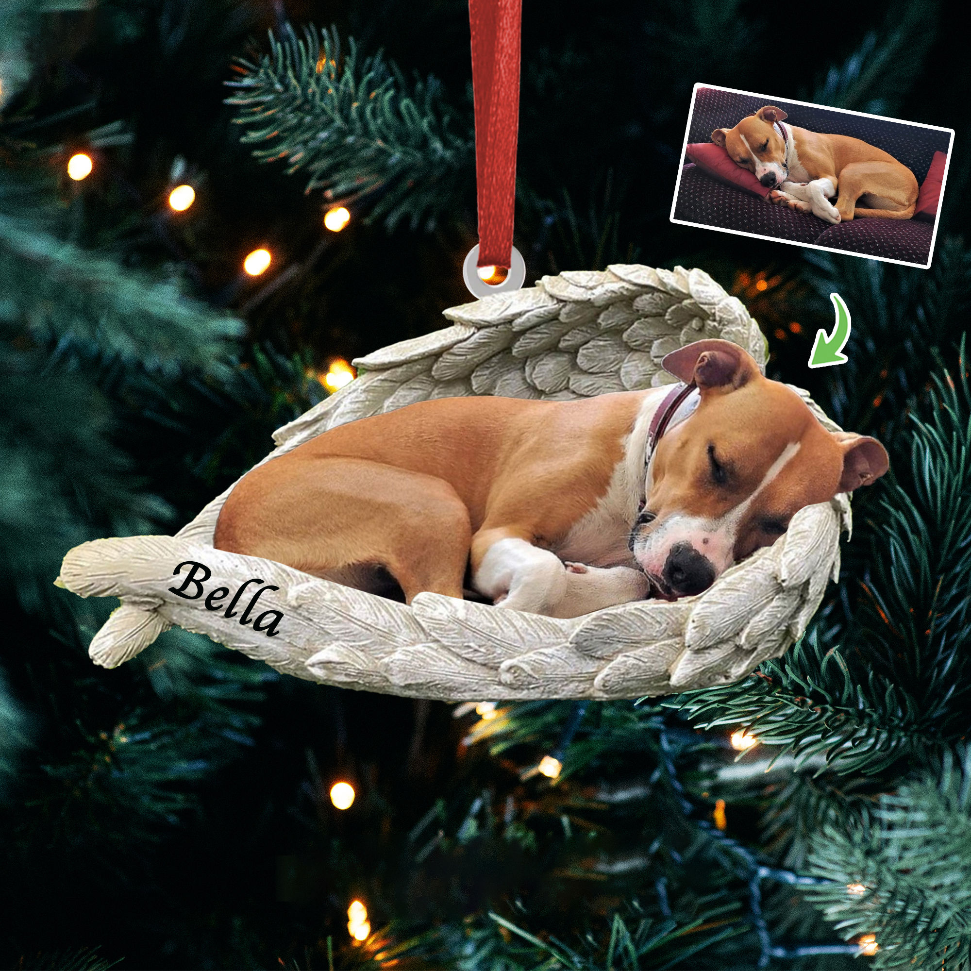 Dog Acrylic Ornament - Dog Lover Gifts - Sleeping Pet Within Angel Wings - Customized Your Photo Ornament, Custom Photo Gifts, Christmas Gifts - Personalized Photo Ornament