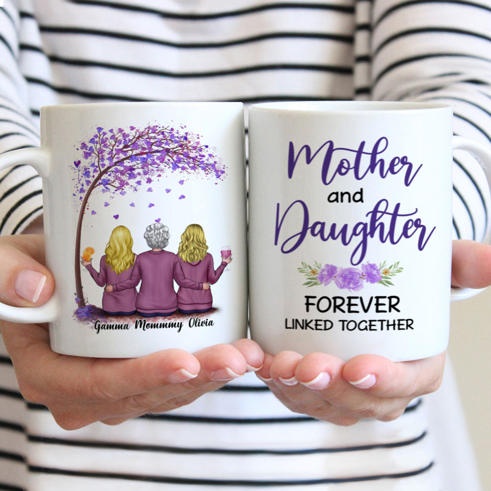 The Best Gift for Mother's Day - Mother and Daughters Forever Linked Together - Purple - C-Pur-MB-CA-0TG2 - Personalized Mug
