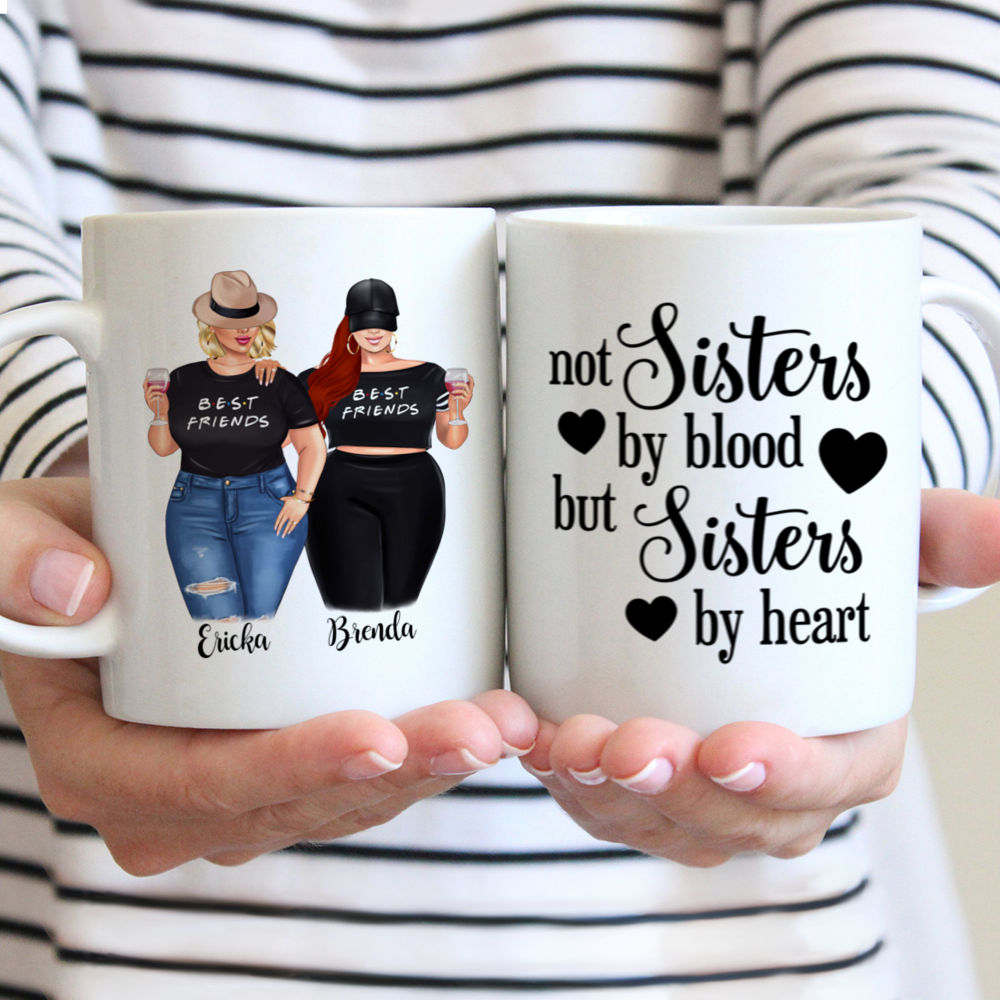 Topic - Personalized Mug - 2/3 Curvy Girls - Not Sisters By Blood But Sisters By Heart - Personalized Mug