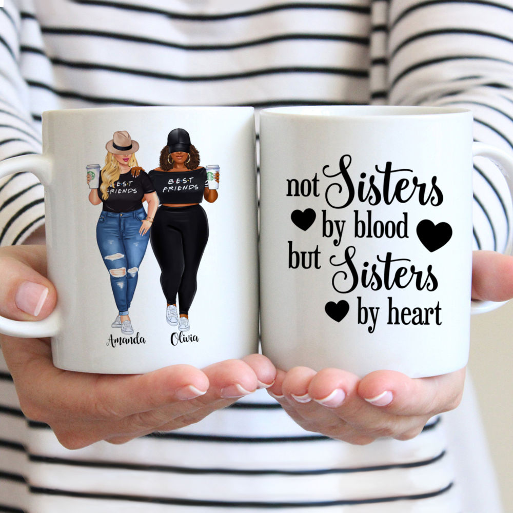 Topic - Personalized Mug - 2 Girls Full body - Not Sisters By Blood But Sisters By Heart - Personalized Mug