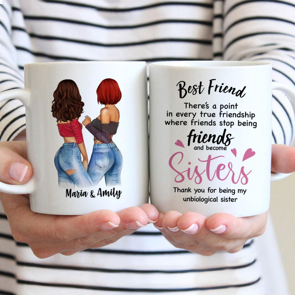 Topic - Personalized Mug - Best Friend , Theres a point in every true friendship where friends stop being friends and become sisters. - Personalized Mug