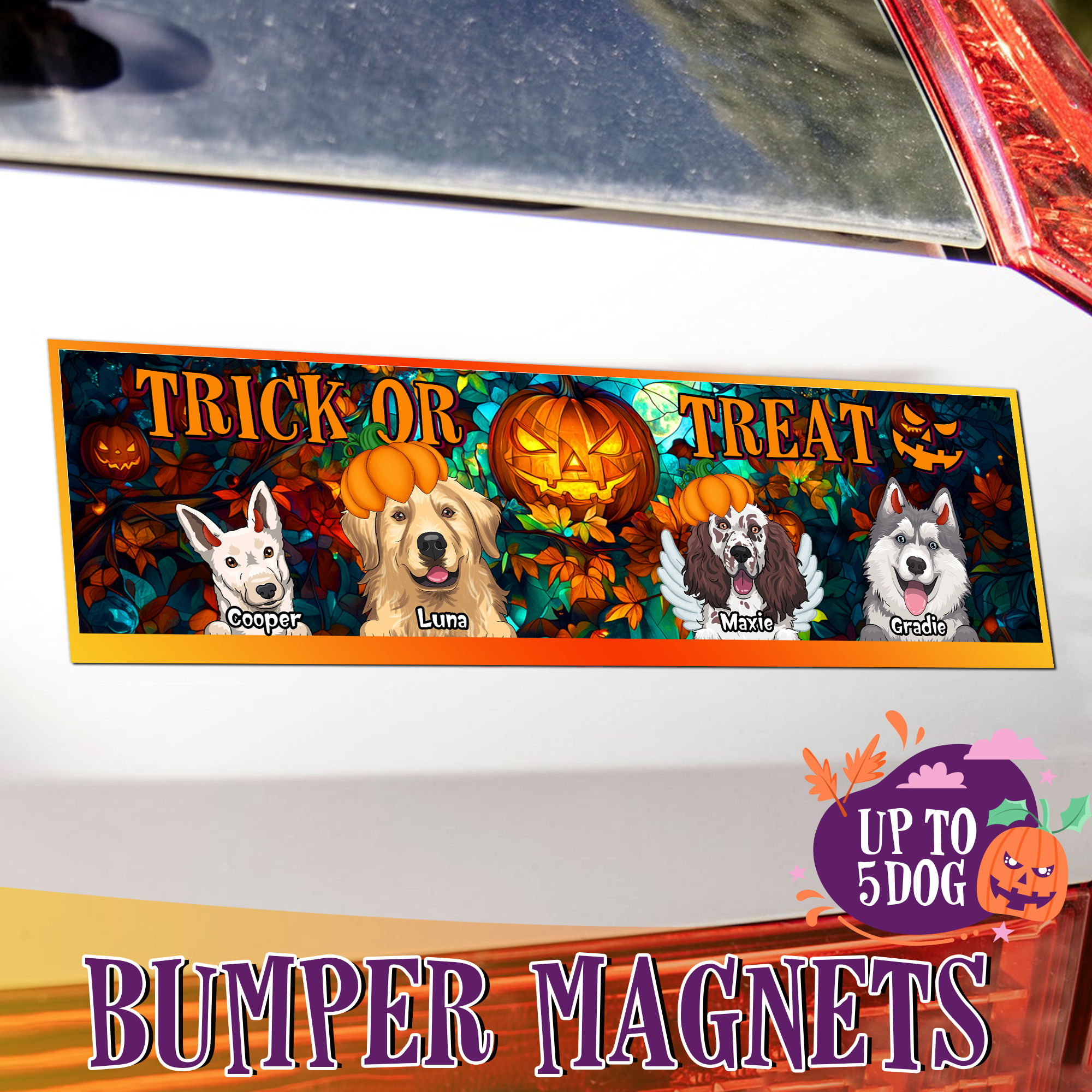 Dog Lover Gifts - Trick or Treat - Halloween Bumper Magnets - Bumper Magnets Personalized