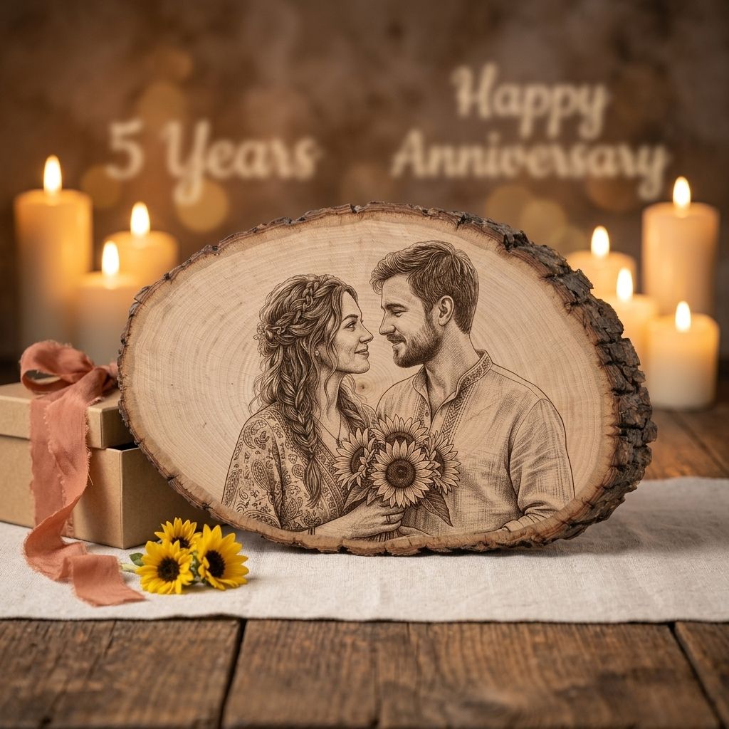 Wall Hangings - Custom Engraved Wood Photo Portrait, Laser Etched Basswood Keepsake, Rustic Anniversary Wedding Memorial Gift - Personalized Photo Engraved Wood